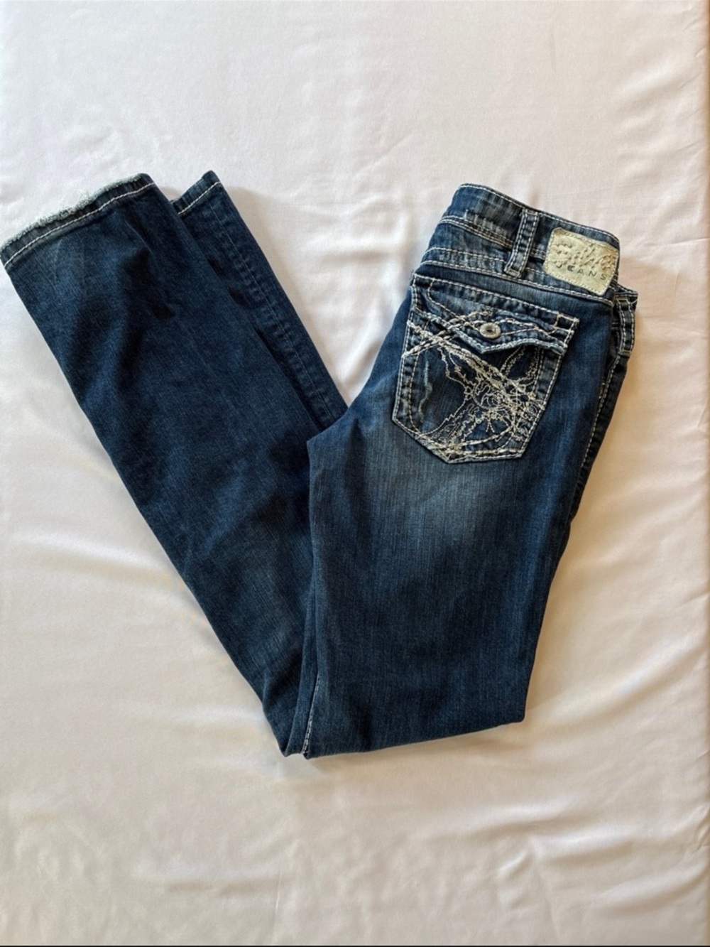 Silver Jeans Dark Blue Boot Cut Jeans with Embroidered Back Pockets
